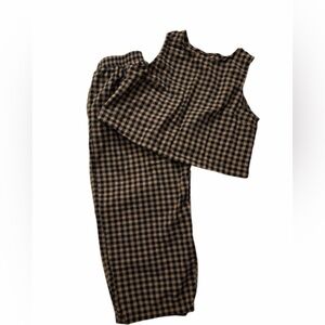 Gingham Crop Tank and Pants Set - Black & Tan